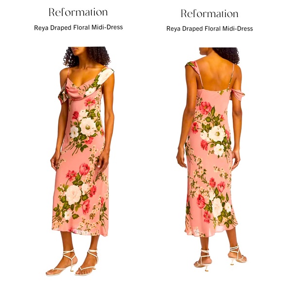 Reformation Raya OTS Midi Dress in Rose Garden 0 NWT - Picture 2 of 14